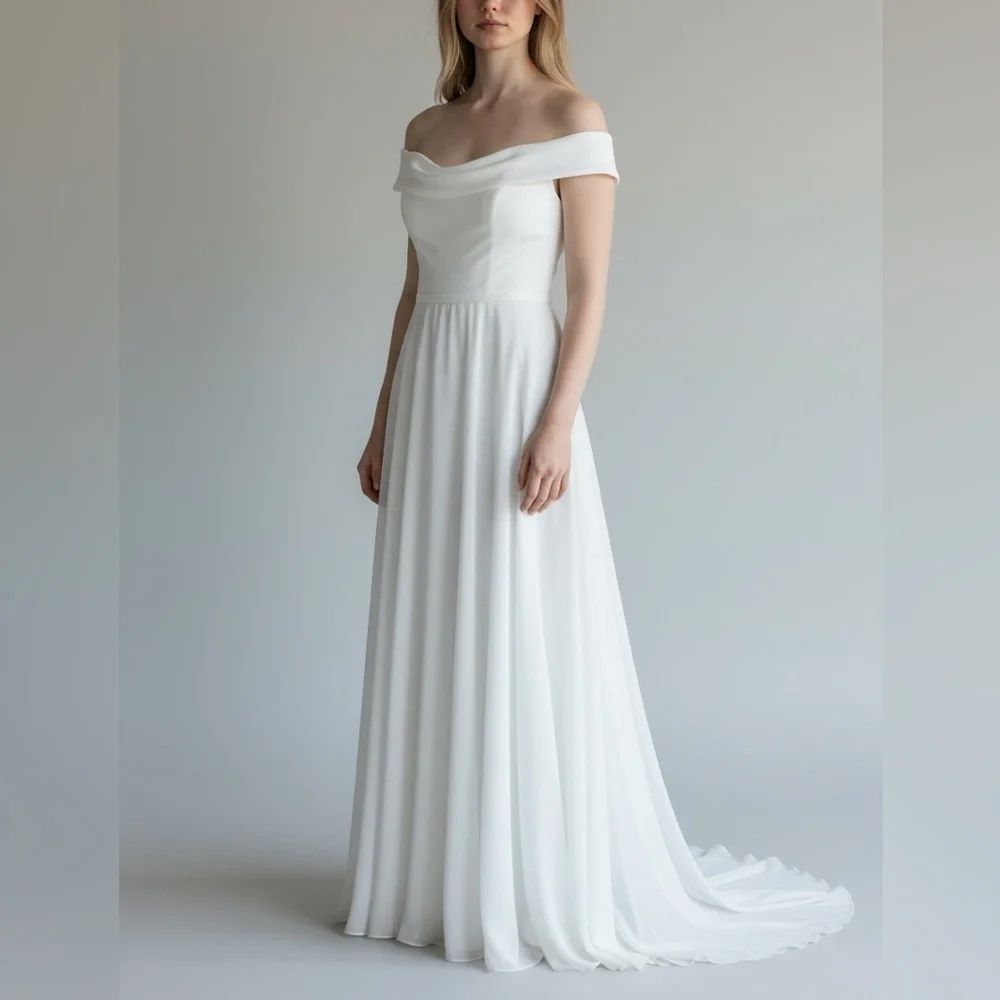 bhldn off the shoulder wedding dress Nox Anabel -JW1032 Off Shoulder Satin Mermaid Bridal Dress 2 / White